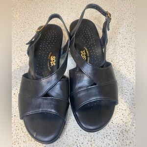 SAS Women's Black Leather Slingback Sandals - 7.5